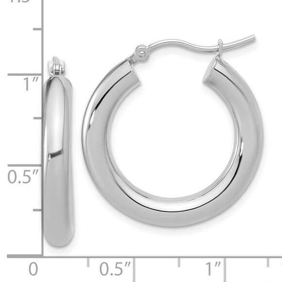 4mm x 24mm (15/16 Inch) 14k White Gold Classic Round Hoop Earrings - Picture 5 of 6
